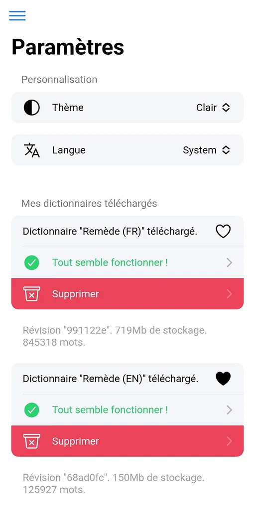 Screenshot of the settings page
